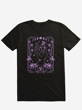 Black Graphic Tee with Lavender Mystical Hand Design
